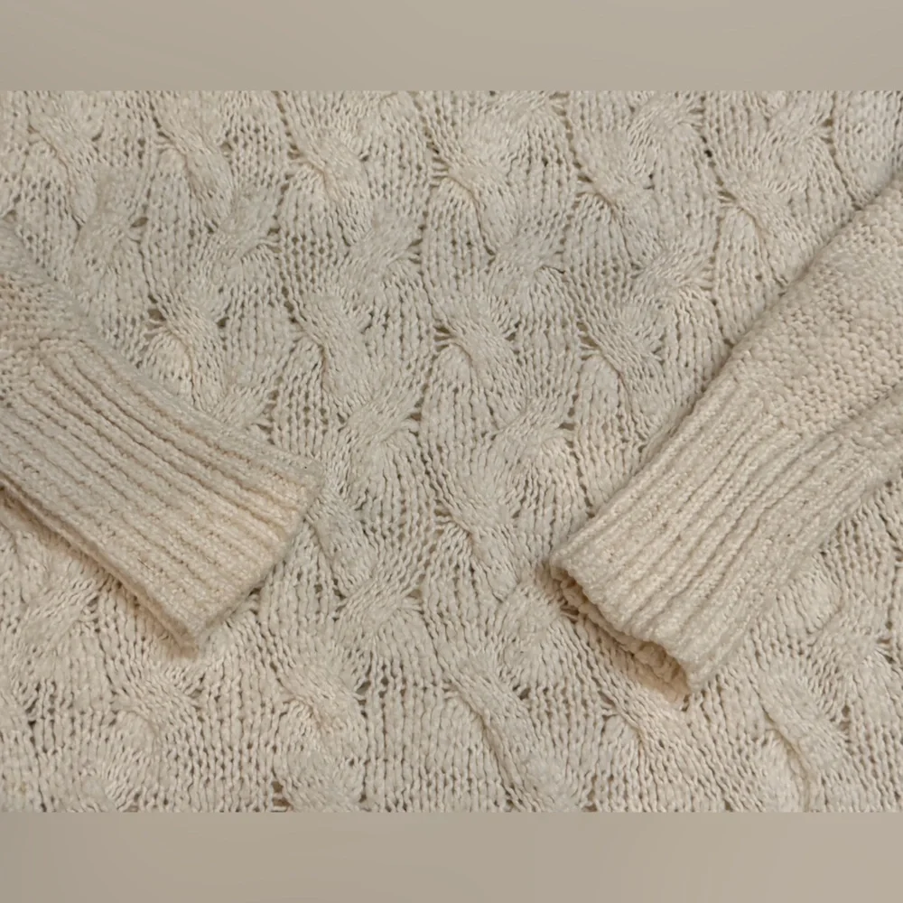 Free People Cream Chunky Cable Knit Cowl Neck Sweater Oversized